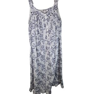 Eileen West White Blue Floral Embroidered Cottagecore Romantic Nightgown